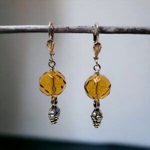 Czech Crystal Earrings with Pine Cone Charm